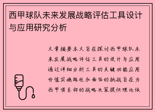 西甲球队未来发展战略评估工具设计与应用研究分析